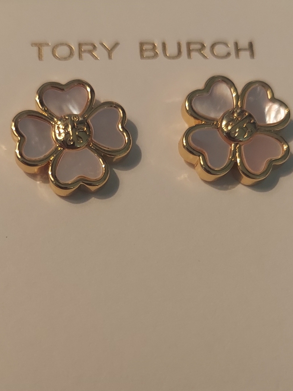Tory Burch Gold & Mother-of-Pearl Flower Stud Earrings - Picture 2 of 4